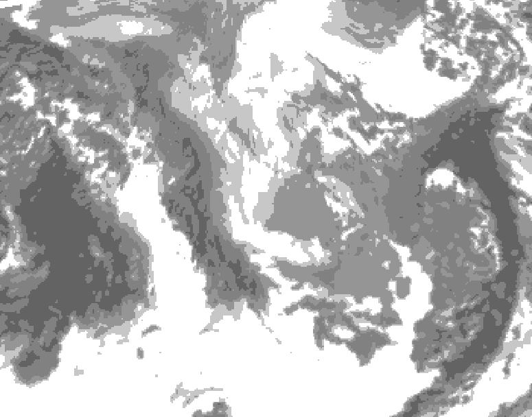 GDPS total cloud 126 hour forecast chart for Canada based on 2024/12/01 1200Z data