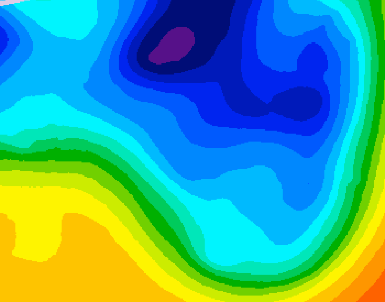 GDPS 500 millibar geopotential height 018 hour forecast chart for Canada based on 2024/12/02 0000Z data