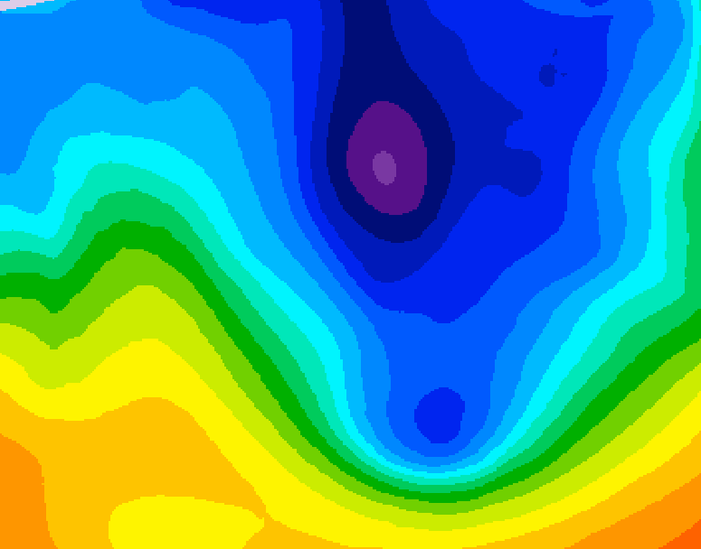 GDPS 500 millibar geopotential height 018 hour forecast chart for Canada based on 2024/12/04 1200Z data