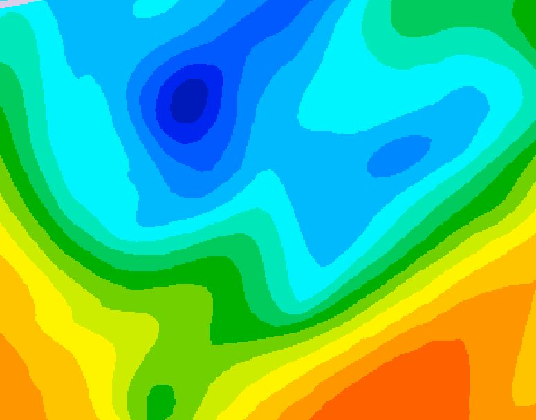 GDPS 500 millibar geopotential height 018 hour forecast chart for Canada based on 2025/04/19 0000Z data