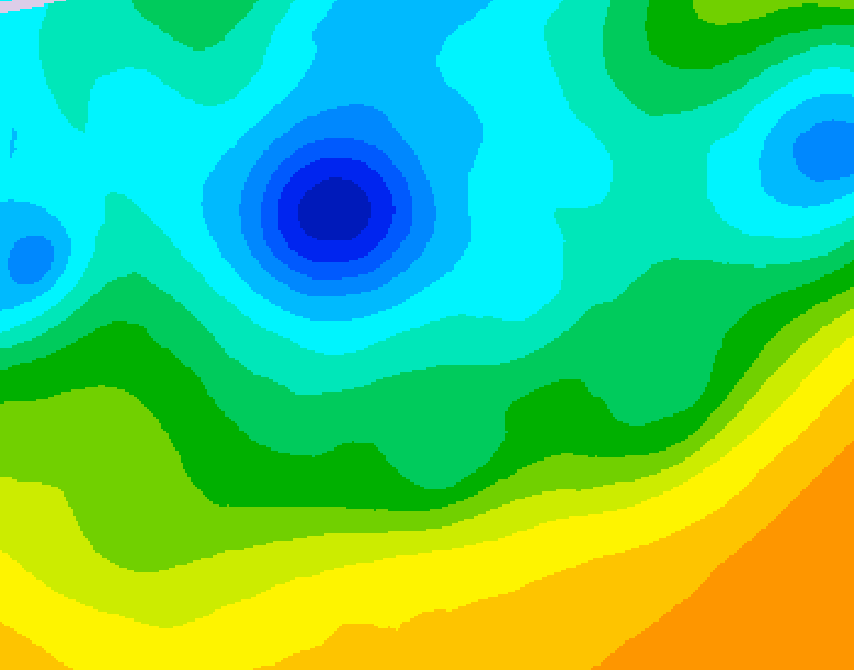 GDPS 500 millibar geopotential height 018 hour forecast chart for Canada based on 2025/04/23 0000Z data