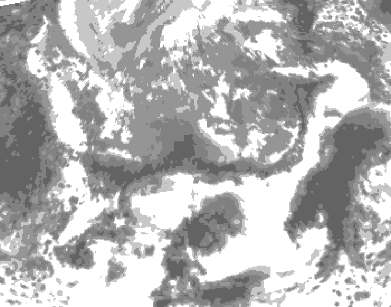 GDPS total cloud 102 hour forecast chart for Canada based on 2025/04/23 1200Z data