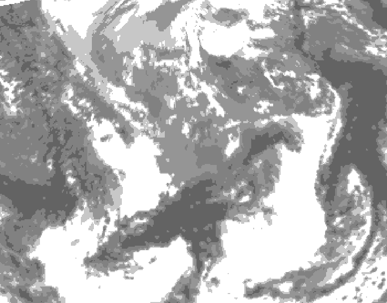 GDPS total cloud 102 hour forecast chart for Canada based on 2025/04/24 1200Z data
