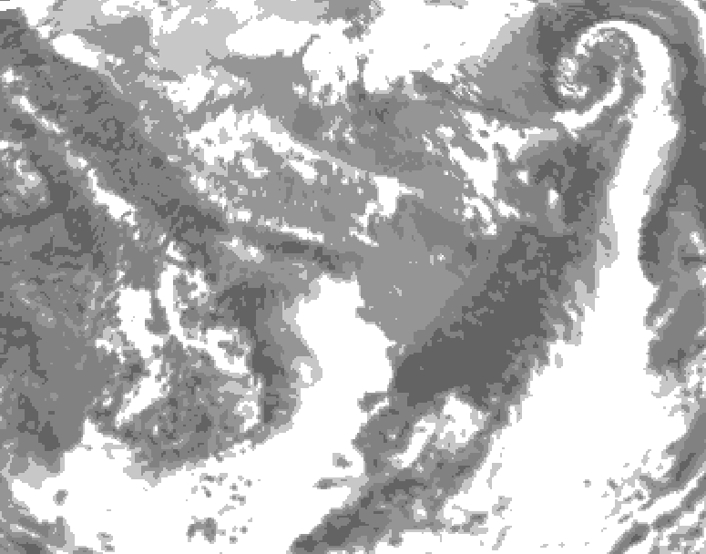 GDPS total cloud 102 hour forecast chart for Canada based on 2025/04/25 1200Z data