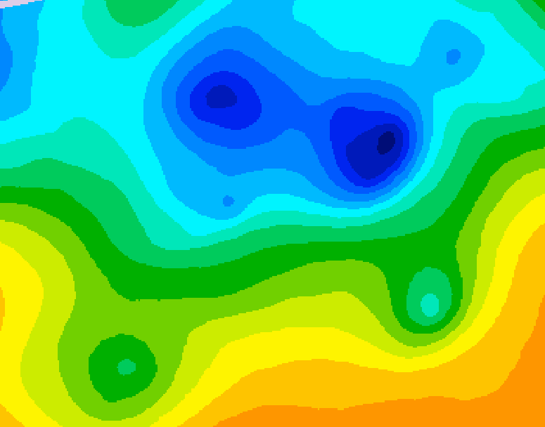 GDPS 500 millibar geopotential height 018 hour forecast chart for Canada based on 2025/04/27 0000Z data