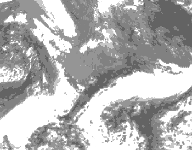 GDPS total cloud 120 hour forecast chart for Canada based on 2025/05/01 0000Z data