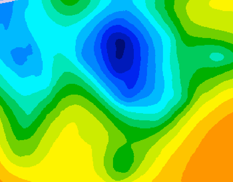 GDPS 500 millibar geopotential height 036 hour forecast chart for Canada based on 2025/05/02 0000Z data