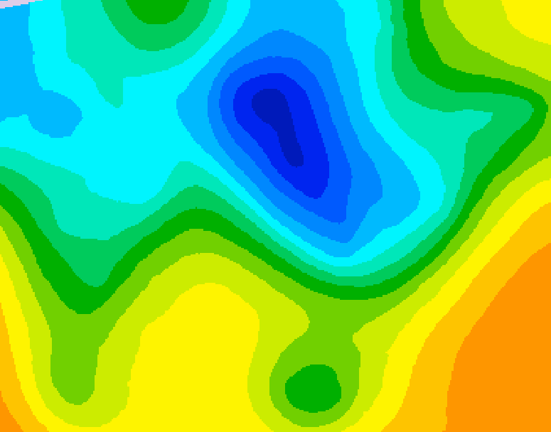 GDPS 500 millibar geopotential height 036 hour forecast chart for Canada based on 2025/05/02 1200Z data