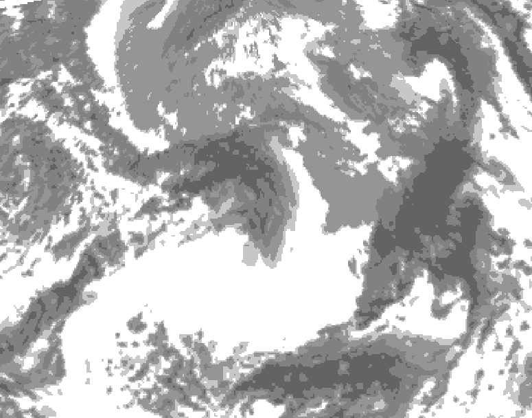 GDPS total cloud 132 hour forecast chart for Canada based on 2025/05/02 1200Z data
