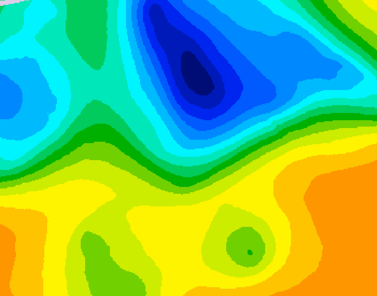 GDPS 500 millibar geopotential height 036 hour forecast chart for Canada based on 2025/05/05 0000Z data