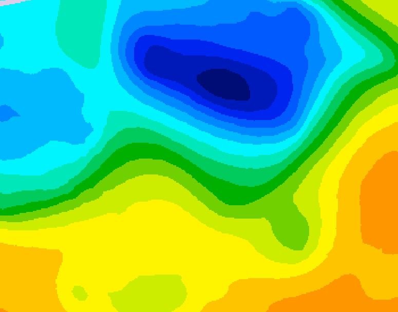GDPS 500 millibar geopotential height 048 hour forecast chart for Canada based on 2025/05/05 1200Z data