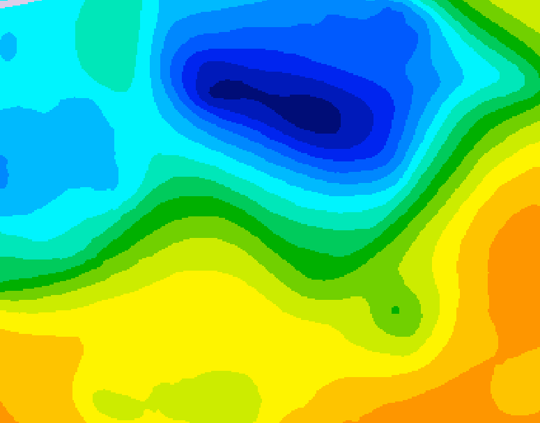 GDPS 500 millibar geopotential height 036 hour forecast chart for Canada based on 2025/05/06 0000Z data