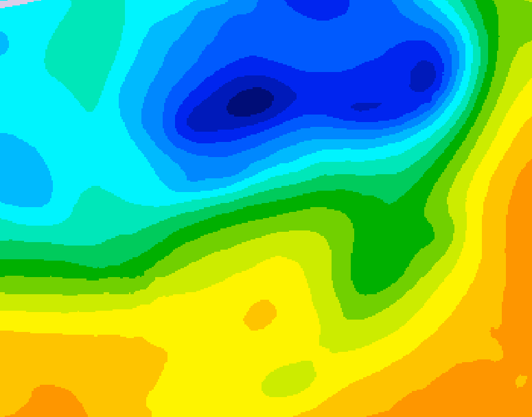 GDPS 500 millibar geopotential height 036 hour forecast chart for Canada based on 2025/05/07 0000Z data