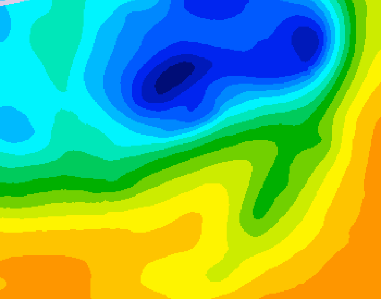 GDPS 500 millibar geopotential height 018 hour forecast chart for Canada based on 2025/05/08 0000Z data