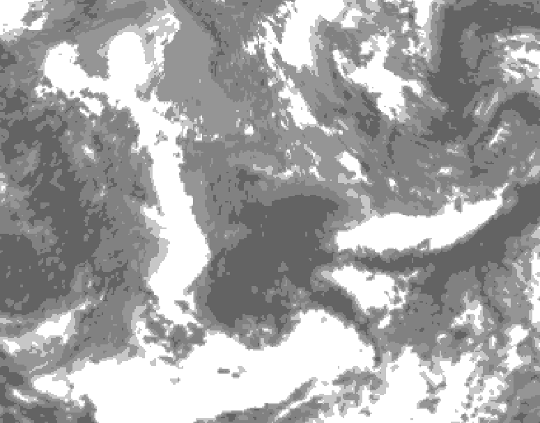 GDPS total cloud 132 hour forecast chart for Canada based on 2025/05/11 0000Z data