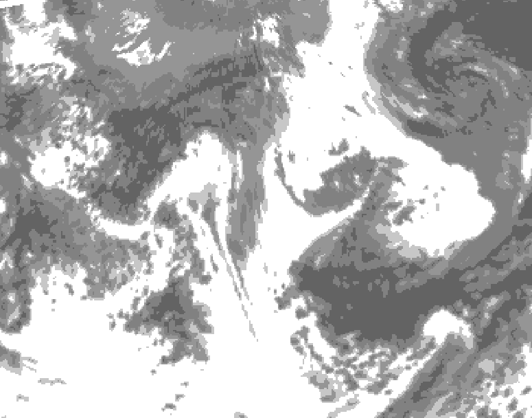 GDPS total cloud 120 hour forecast chart for Canada based on 2025/05/18 0000Z data