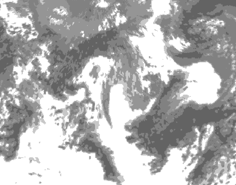 GDPS total cloud 132 hour forecast chart for Canada based on 2025/05/18 0000Z data
