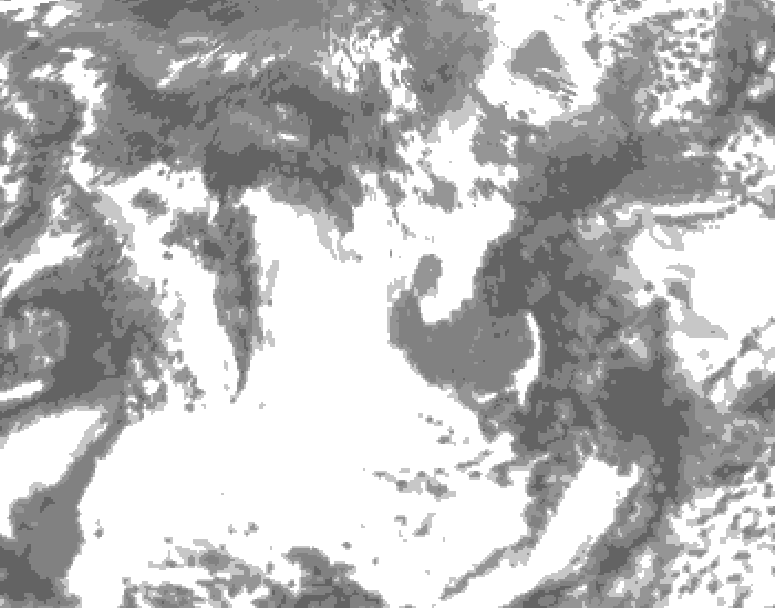 GDPS total cloud 132 hour forecast chart for Canada based on 2025/05/25 0000Z data