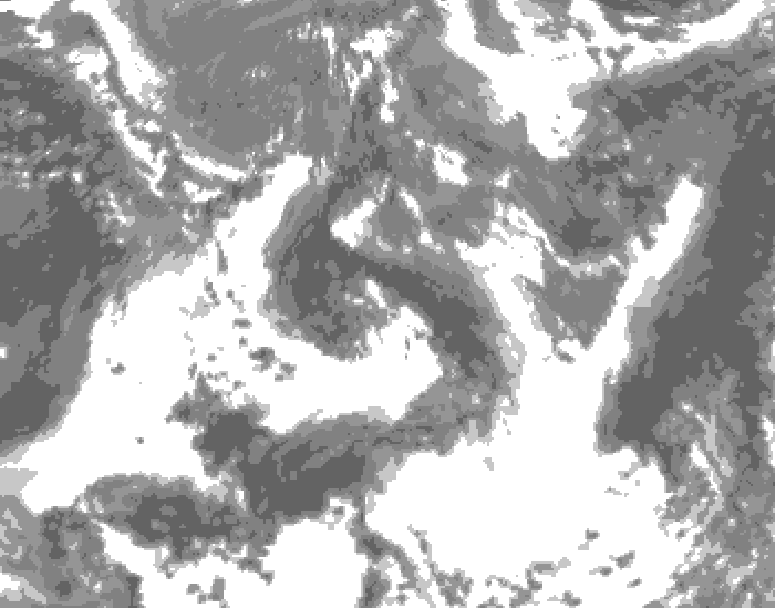 GDPS total cloud 132 hour forecast chart for Canada based on 2025/05/29 0000Z data