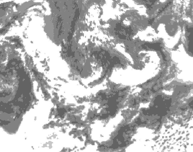 GDPS total cloud 132 hour forecast chart for Canada based on 2025/06/12 0000Z data