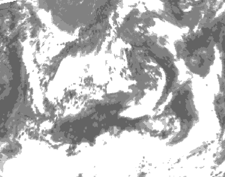 GDPS total cloud 018 hour forecast chart for Canada based on 2025/06/22 0000Z data