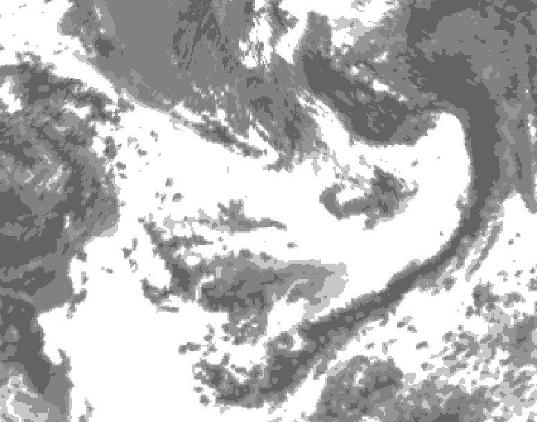 GDPS total cloud 120 hour forecast chart for Canada based on 2025/07/02 1200Z data