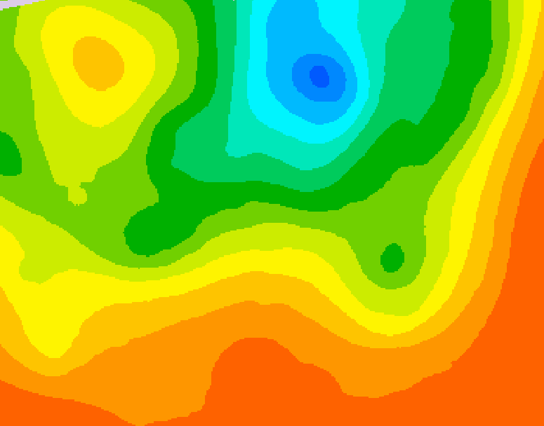 GDPS 500 millibar geopotential height 024 hour forecast chart for Canada based on 2025/07/03 0000Z data