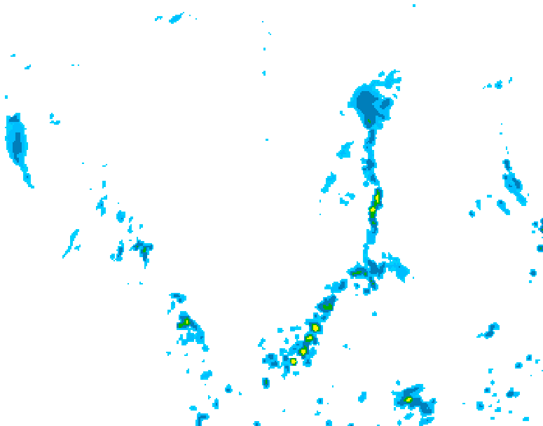 GDPS precipitation 012 hour forecast chart for Canada based on 2025/07/05 1200Z data
