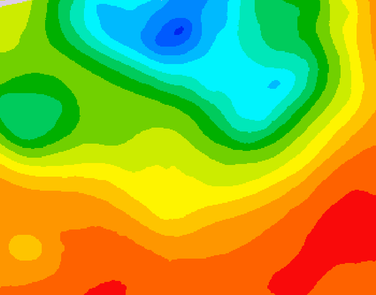 GDPS 500 millibar geopotential height 036 hour forecast chart for Canada based on 2025/07/06 1200Z data