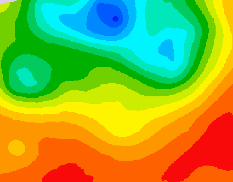 GDPS 500 millibar geopotential height 012 hour forecast chart for Canada based on 2025/07/08 0000Z data