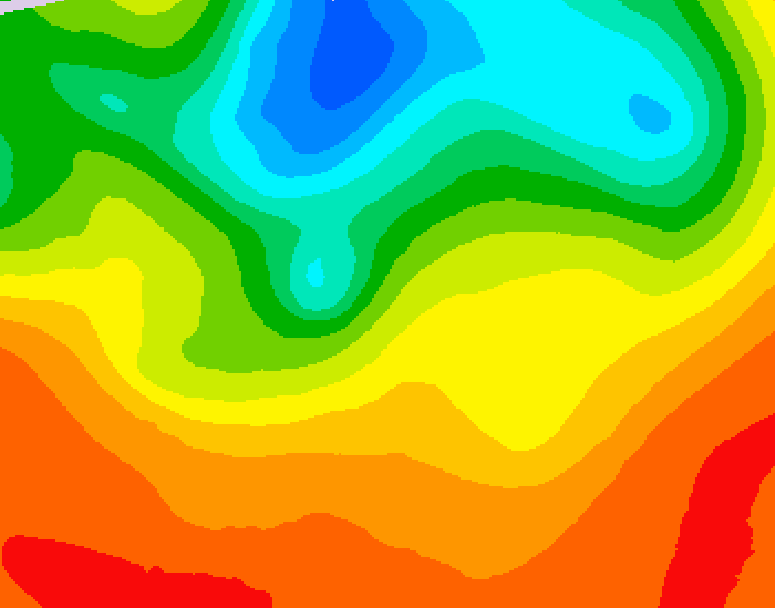 GDPS 500 millibar geopotential height 024 hour forecast chart for Canada based on 2025/07/09 1200Z data
