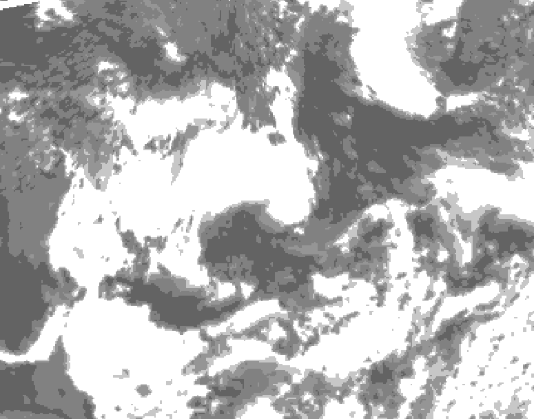 GDPS total cloud 132 hour forecast chart for Canada based on 2025/07/10 0000Z data