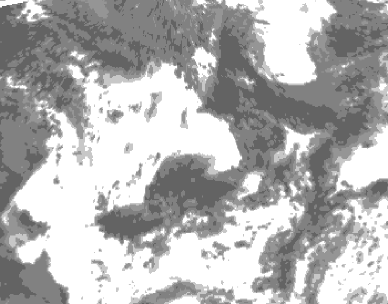 GDPS total cloud 120 hour forecast chart for Canada based on 2025/07/10 1200Z data