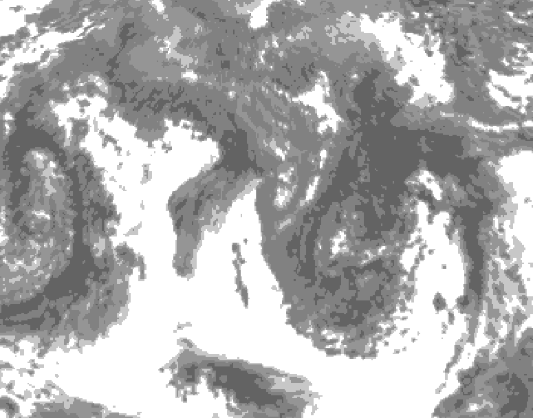GDPS total cloud 132 hour forecast chart for Canada based on 2025/10/18 1200Z data