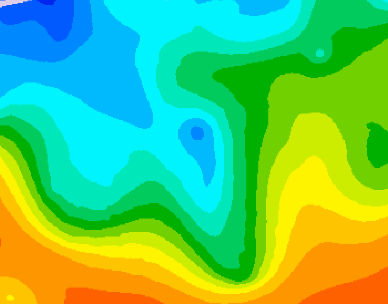GDPS 500 millibar geopotential height 018 hour forecast chart for Canada based on 2025/10/19 0000Z data