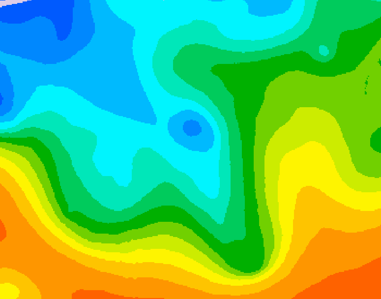 GDPS 500 millibar geopotential height 024 hour forecast chart for Canada based on 2025/10/19 0000Z data