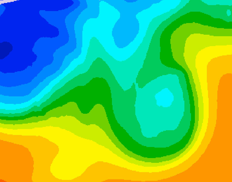 GDPS 500 millibar geopotential height 036 hour forecast chart for Canada based on 2025/10/22 1200Z data