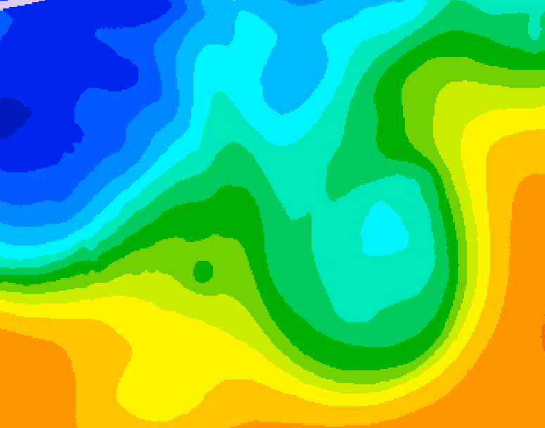 GDPS 500 millibar geopotential height 024 hour forecast chart for Canada based on 2025/10/23 0000Z data