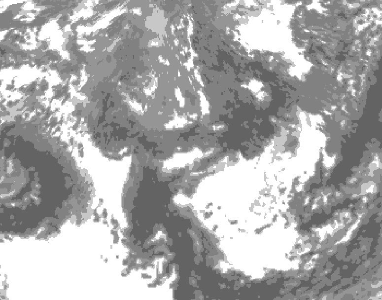GDPS total cloud 132 hour forecast chart for Canada based on 2025/10/23 0000Z data