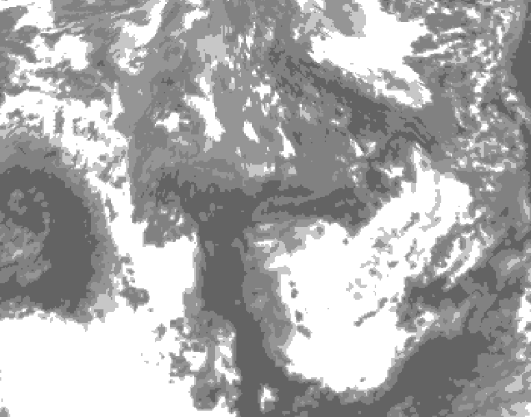 GDPS total cloud 120 hour forecast chart for Canada based on 2025/10/23 1200Z data