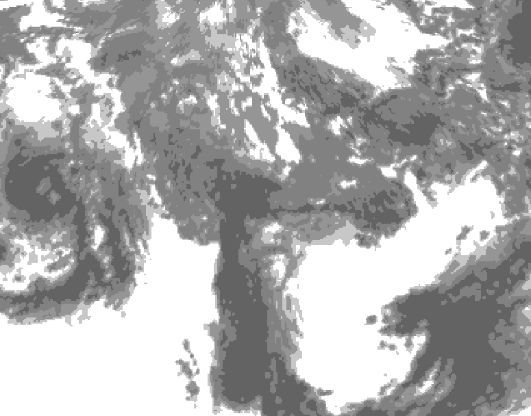 GDPS total cloud 132 hour forecast chart for Canada based on 2025/10/23 1200Z data