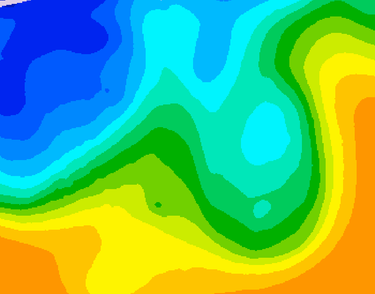 GDPS 500 millibar geopotential height 012 hour forecast chart for Canada based on 2025/10/24 0000Z data