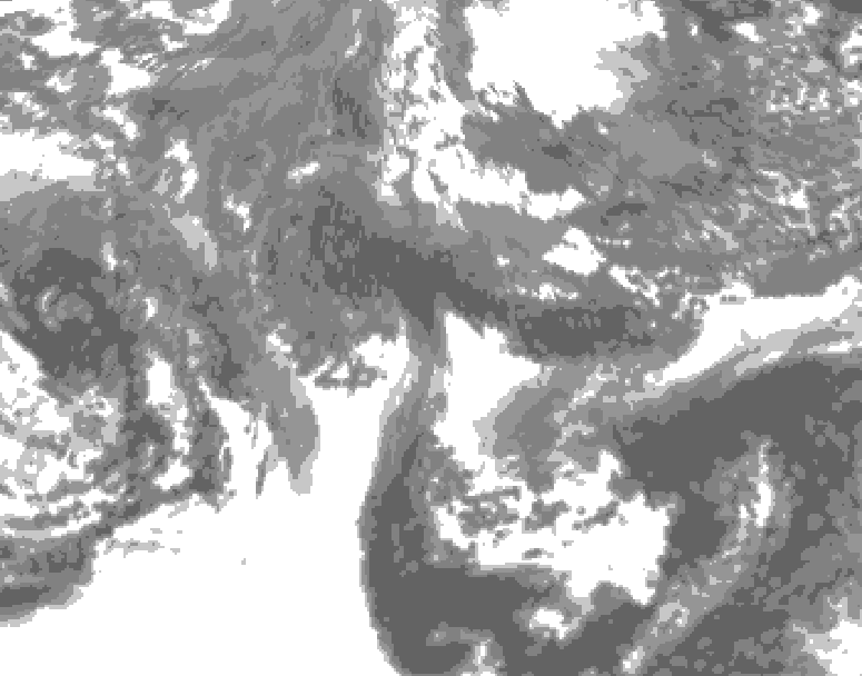 GDPS total cloud 132 hour forecast chart for Canada based on 2025/10/24 0000Z data