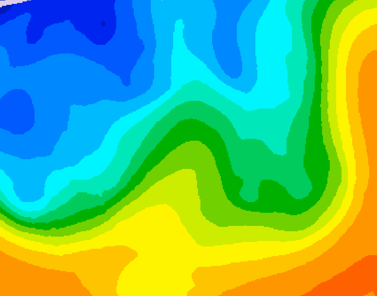 GDPS 500 millibar geopotential height 012 hour forecast chart for Canada based on 2025/10/25 0000Z data