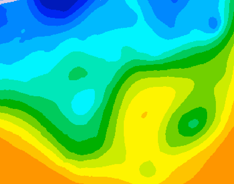 GDPS 500 millibar geopotential height 024 hour forecast chart for Canada based on 2025/10/27 0000Z data