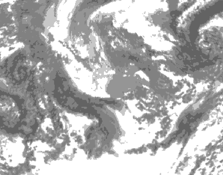 GDPS total cloud 132 hour forecast chart for Canada based on 2025/11/01 0000Z data