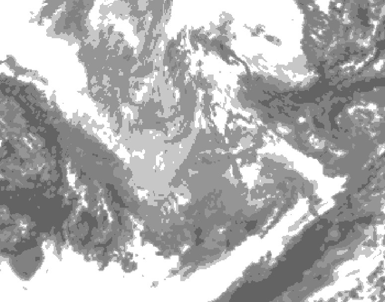 GDPS total cloud 120 hour forecast chart for Canada based on 2025/12/01 0000Z data
