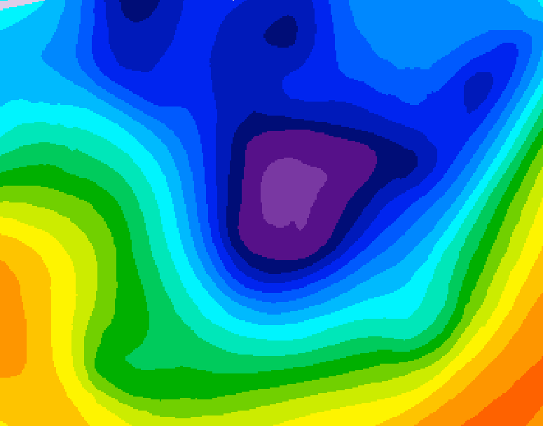 GDPS 500 millibar geopotential height 018 hour forecast chart for Canada based on 2025/12/02 1200Z data