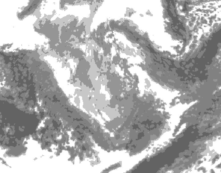 GDPS total cloud 102 hour forecast chart for Canada based on 2025/12/02 0000Z data
