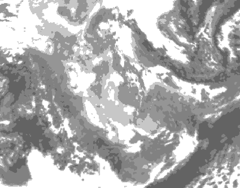 GDPS total cloud 120 hour forecast chart for Canada based on 2025/12/02 0000Z data